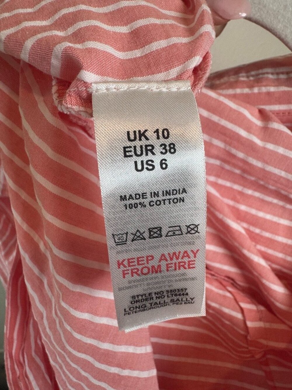 Long Tall Sally Pink & White Striped 100% Cotton Button Down Shirt - Size 6 - Picture 4 of 4